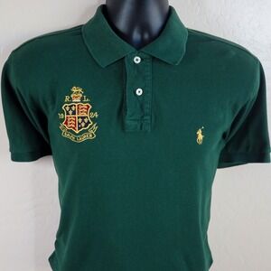 Polo Ralph Lauren Men's Green Custom Fit Crest Gold Logo Polo Shirt Size Medium